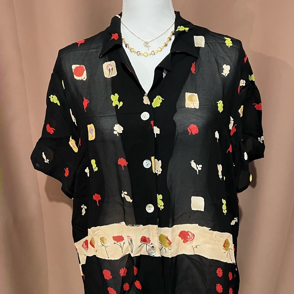 Carol Anderson  Floral Button-Up Shirt with Accent Border